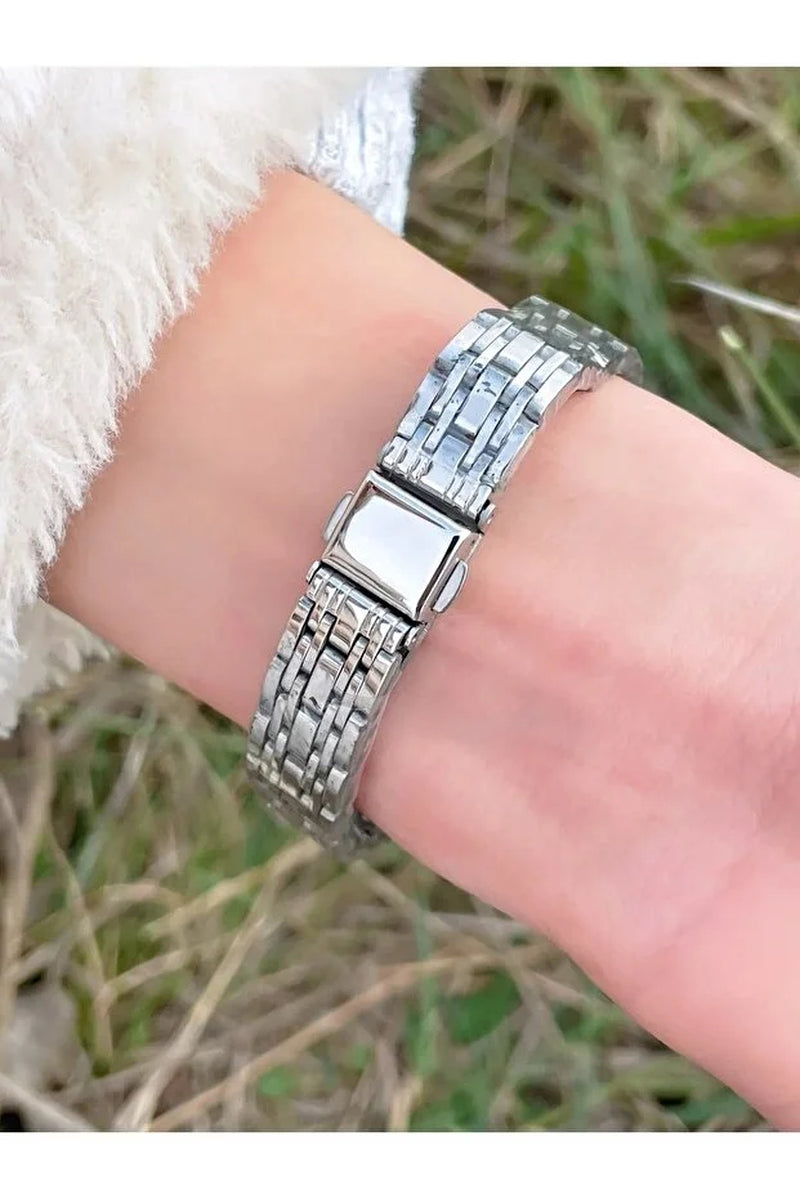 Montre Carrée Argent — Cadran Bleu Nuit