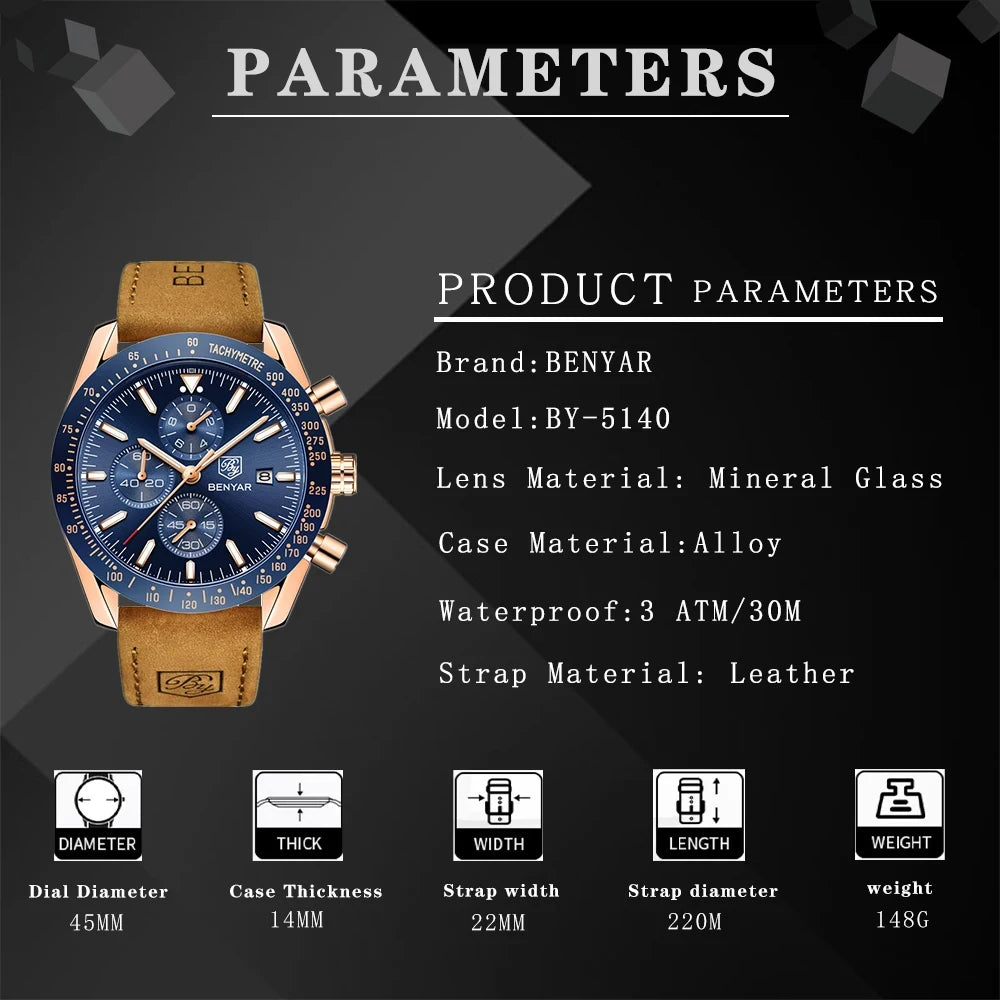 Montre Chronographe Benyar Cuir Homme