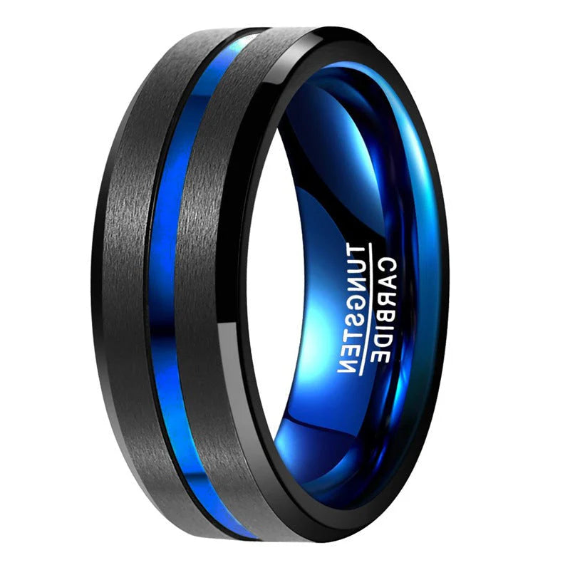 Bague Noire Liseré Bleu