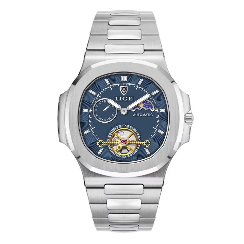 Montre Automatique LIGE Tourbillon Squelette Homme