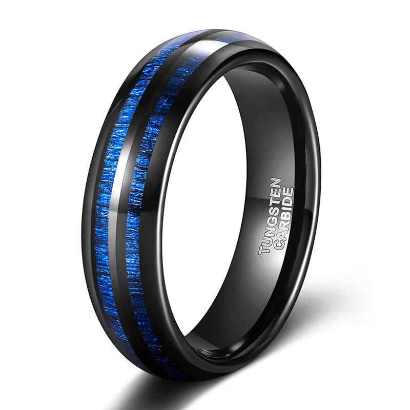 Bague Fine Noire Inlay Bleu
