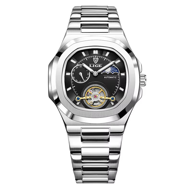 Montre Automatique LIGE Tourbillon Squelette Homme