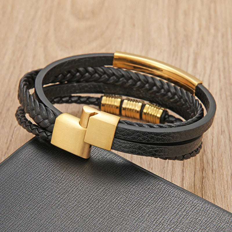 Bracelet Multi-Rangs Noir & Or