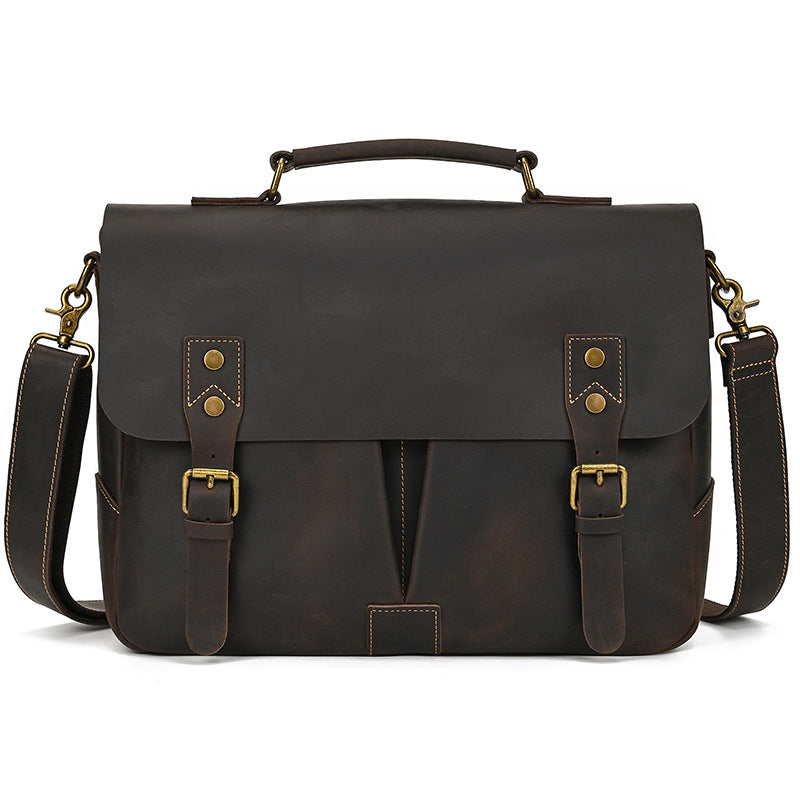 Messenger Cuir Brun Boucles Laiton