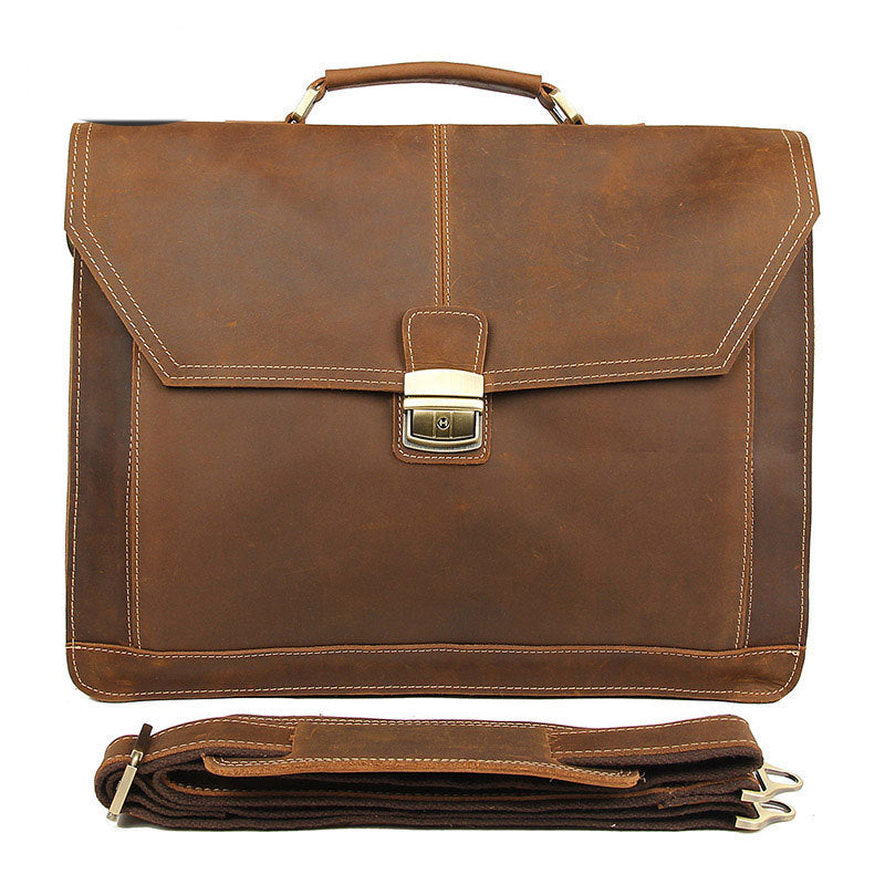 Serviette Cuir Crazy Horse Fermoir Laiton