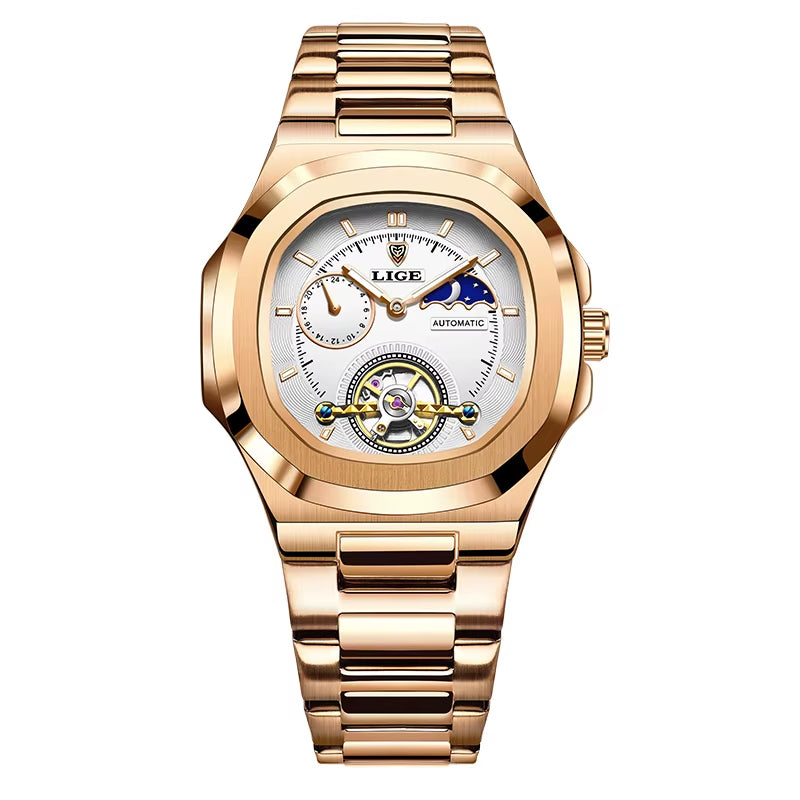 Montre Automatique LIGE Tourbillon Squelette Homme