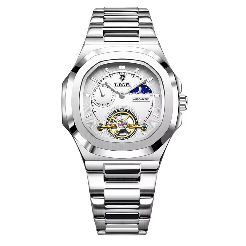 Montre Automatique LIGE Tourbillon Squelette Homme