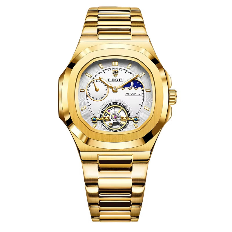 Montre Automatique LIGE Tourbillon Squelette Homme