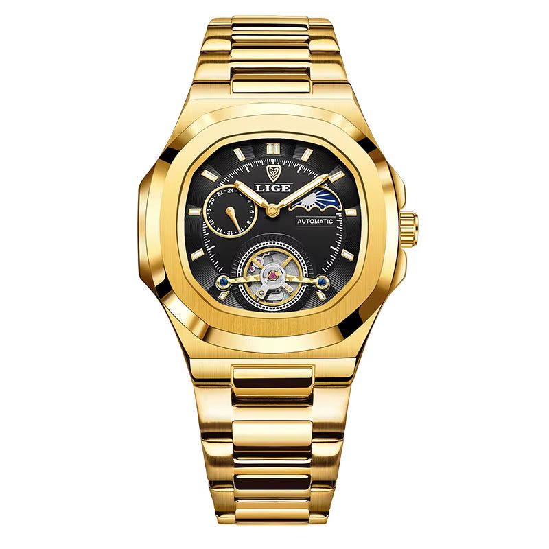 Montre Automatique LIGE Tourbillon Squelette Homme