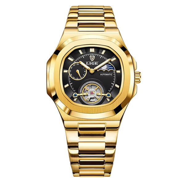 Montre Automatique LIGE Tourbillon Squelette Homme