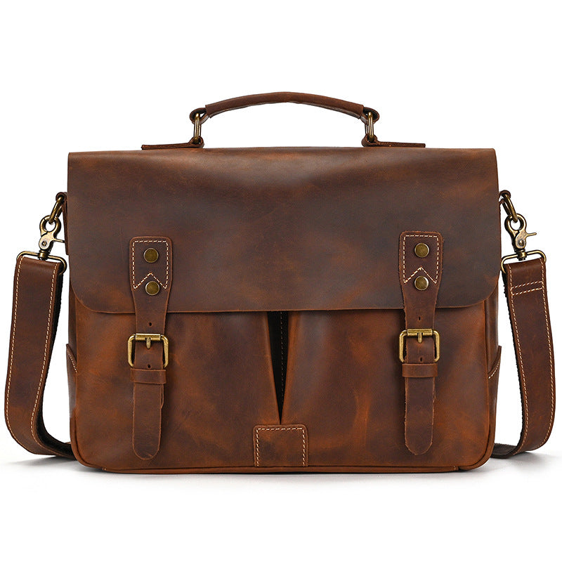 Messenger Cuir Brun Boucles Laiton