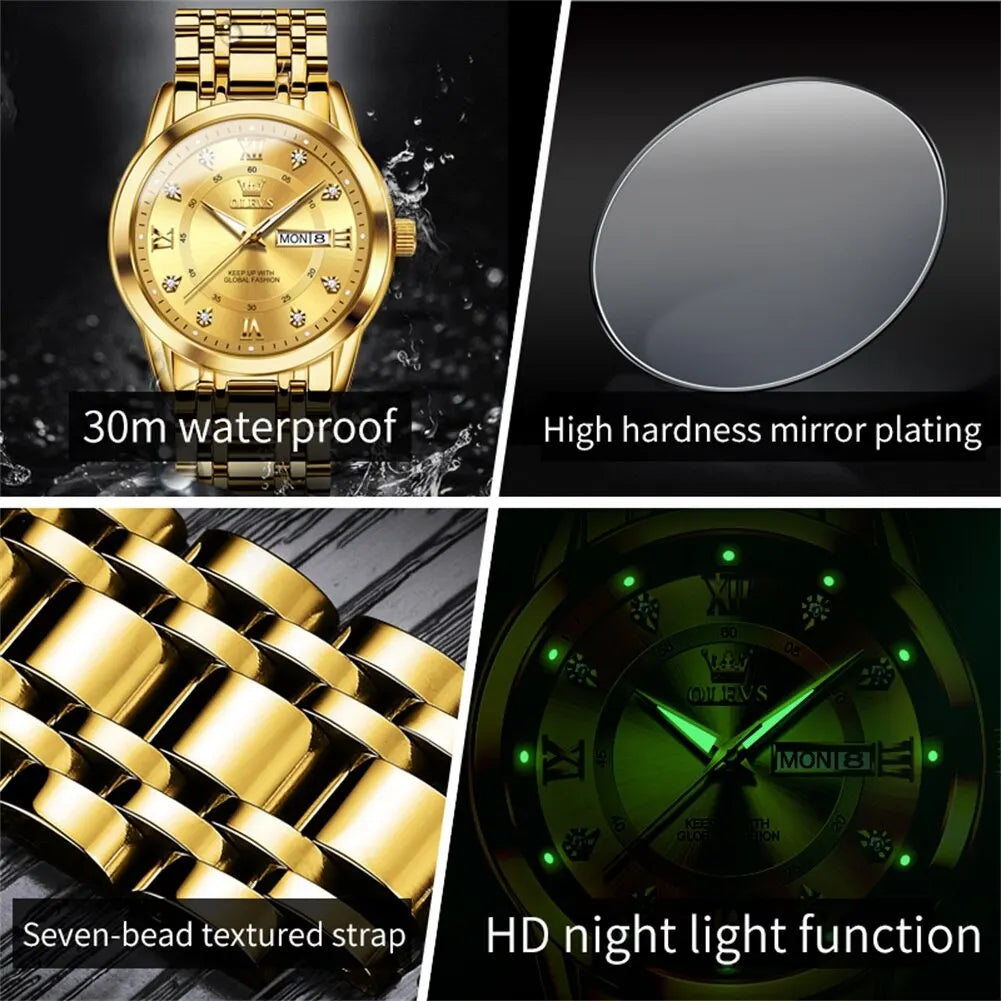 Montre Quartz OLEVS Diamant Or Homme