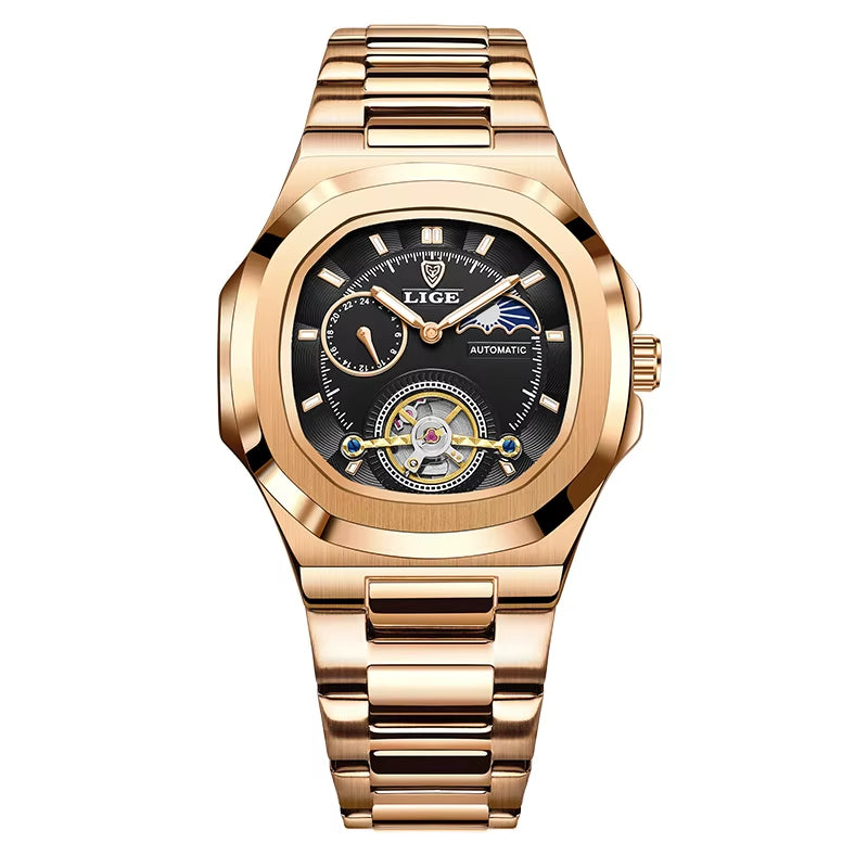 Montre Automatique LIGE Tourbillon Squelette Homme