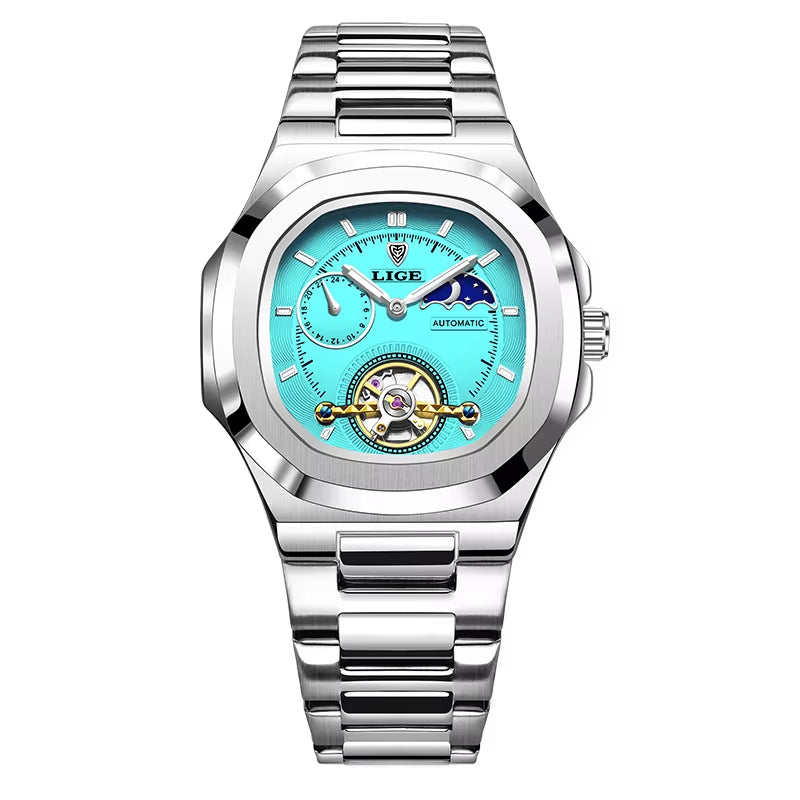 Montre Automatique LIGE Tourbillon Squelette Homme