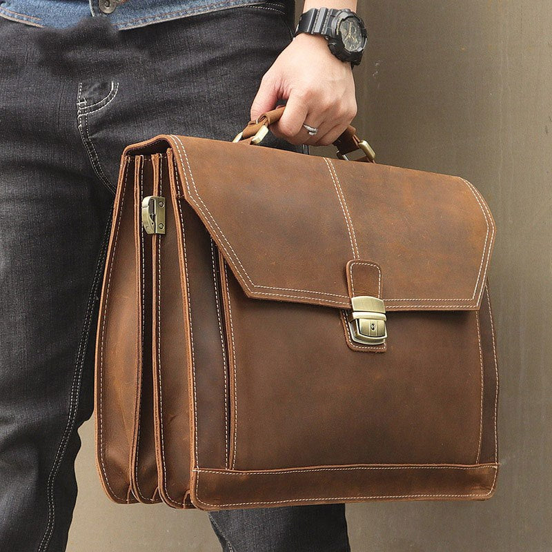 Serviette Cuir Crazy Horse Fermoir Laiton