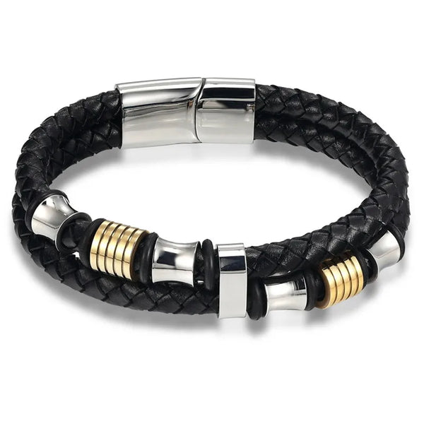 Bracelet Multi-Rangs Cuir & Or