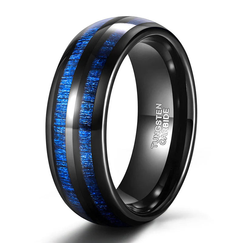 Bague Fine Noire Inlay Bleu
